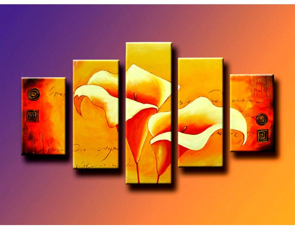 People Red Gold Flower 5 Panel Painting Wall Art Set 