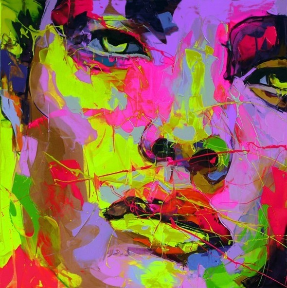 Faces Woman Pink Red Knife Art Painting 