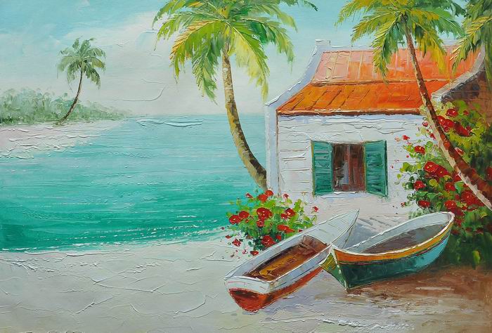 Knife Coconut Tree Landscape Art Painting 