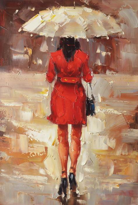 Red lady With Purse Knife Art Painting 