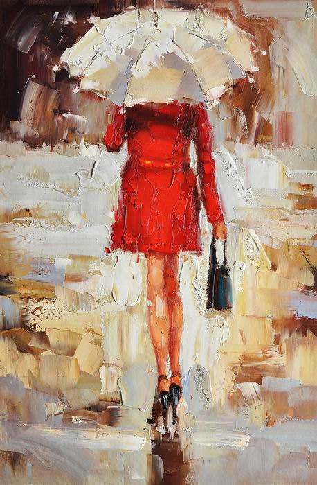 Red lady Coat Knife Art Painting 