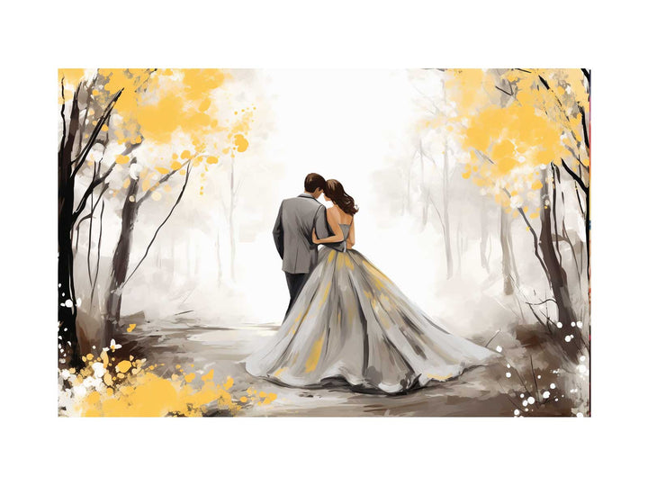 Couple Yellow Grey Art Painting 
