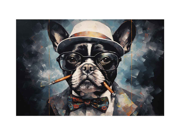 Modern Dog Smoke And Glasses Art Painting 