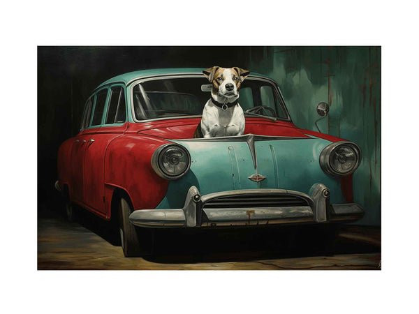 Dog Car Modern Art Painting 
