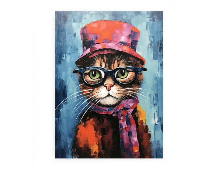Cat Hat And Glasses Modern Art Painting 