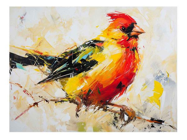 Modern Art Painting Red Yellow Bird  