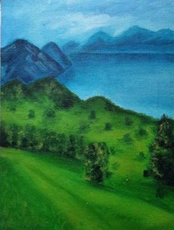 Beautiful Valley Lake Oil Painting